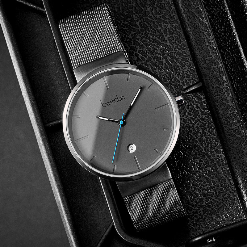 邦顿男士手表超薄石英表学生时尚极简风钢带防水日历名牌正品男表