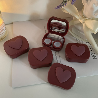 ns简约隐形眼镜盒子立体爱心酒红