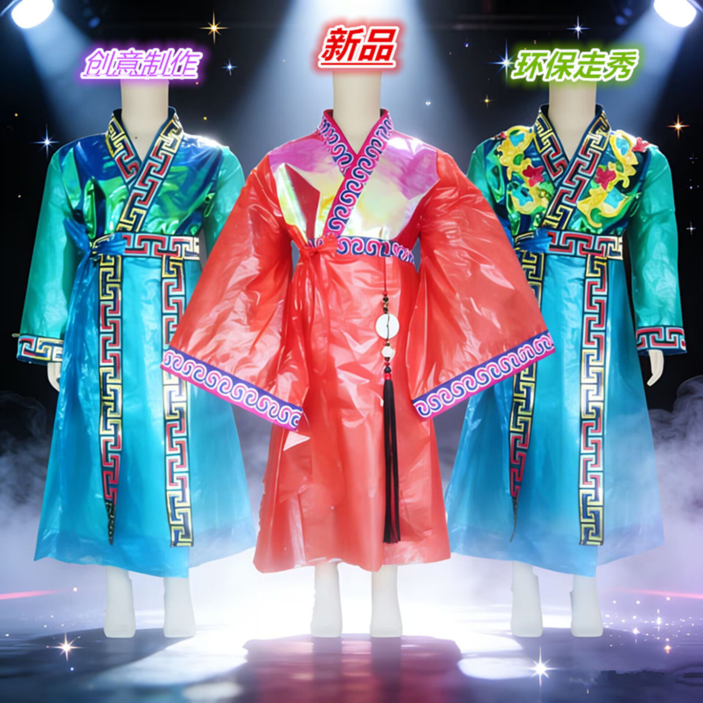 儿童环保服民族自制走秀汉服亲子创意时衣亲子古典塑料材质舞台服