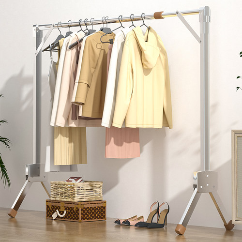 不锈钢晾衣架家用阳台落地单杆可折叠伸缩晾衣杆管一根杆子挂衣架