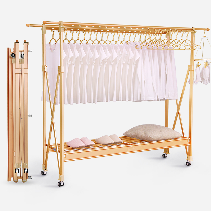 双杆式伸缩折叠移动晾衣落地