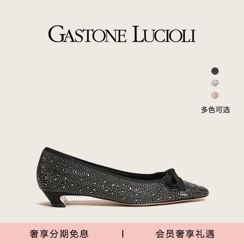 歌斯东尼法式仙女小矮跟水钻蝴蝶结女方头优雅时尚华丽单鞋