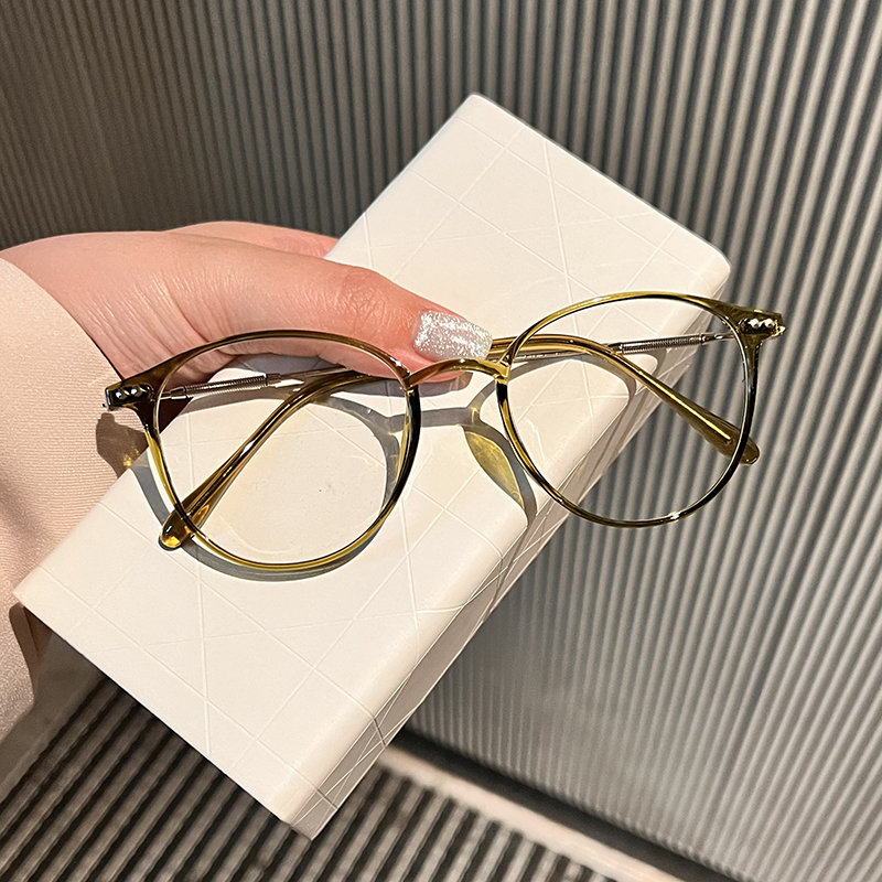 日系超轻冷茶色TR防蓝光眼镜配近视女素颜神器显脸小平光镜框架男