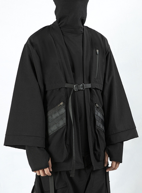 WHYWORKS秋冬新二代机能忍者道袍七分袖宽松外套赛博朋克暗黑风衣