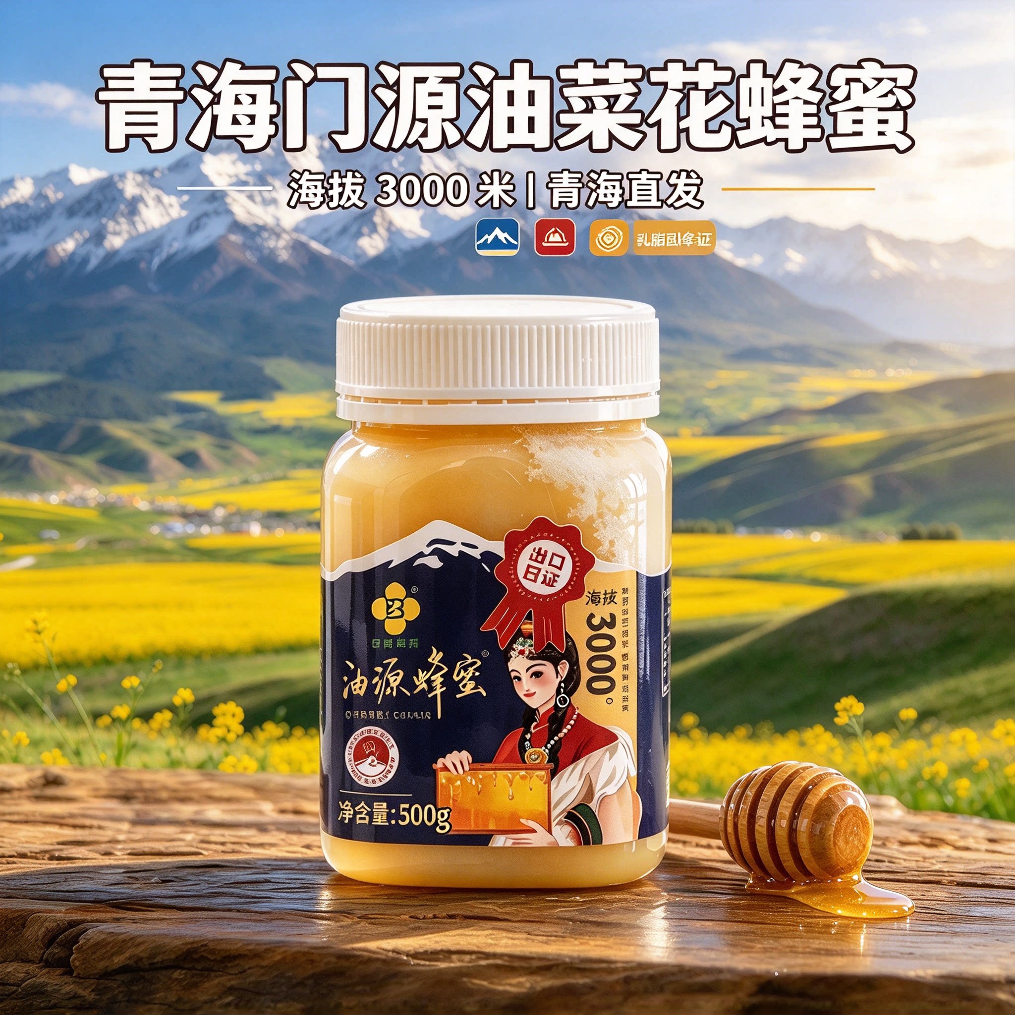 百里花海门源油菜花蜂蜜青海高原深山雪域源头正宗特产纯正结晶蜜