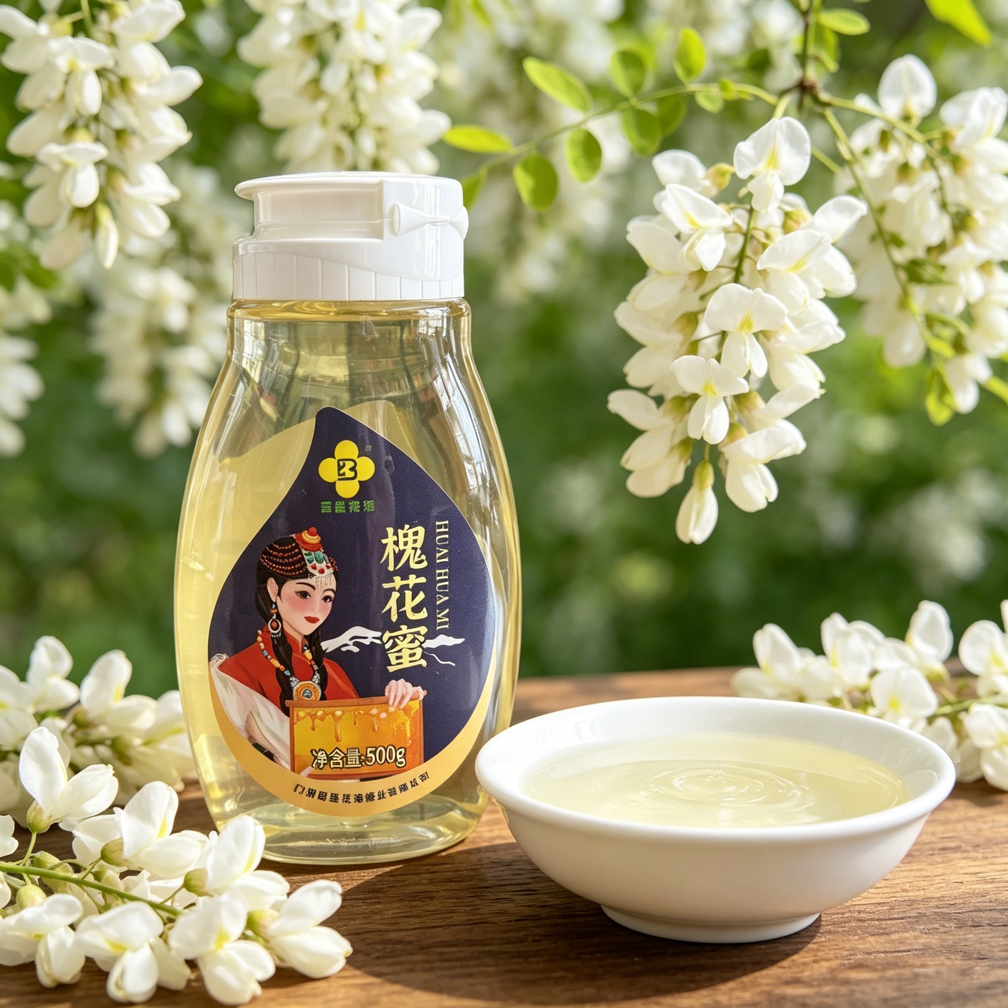 陕西秦岭野生洋槐蜜槐花蜂蜜500g自然成熟农家蜜可挤不滴漏蜂蜜瓶