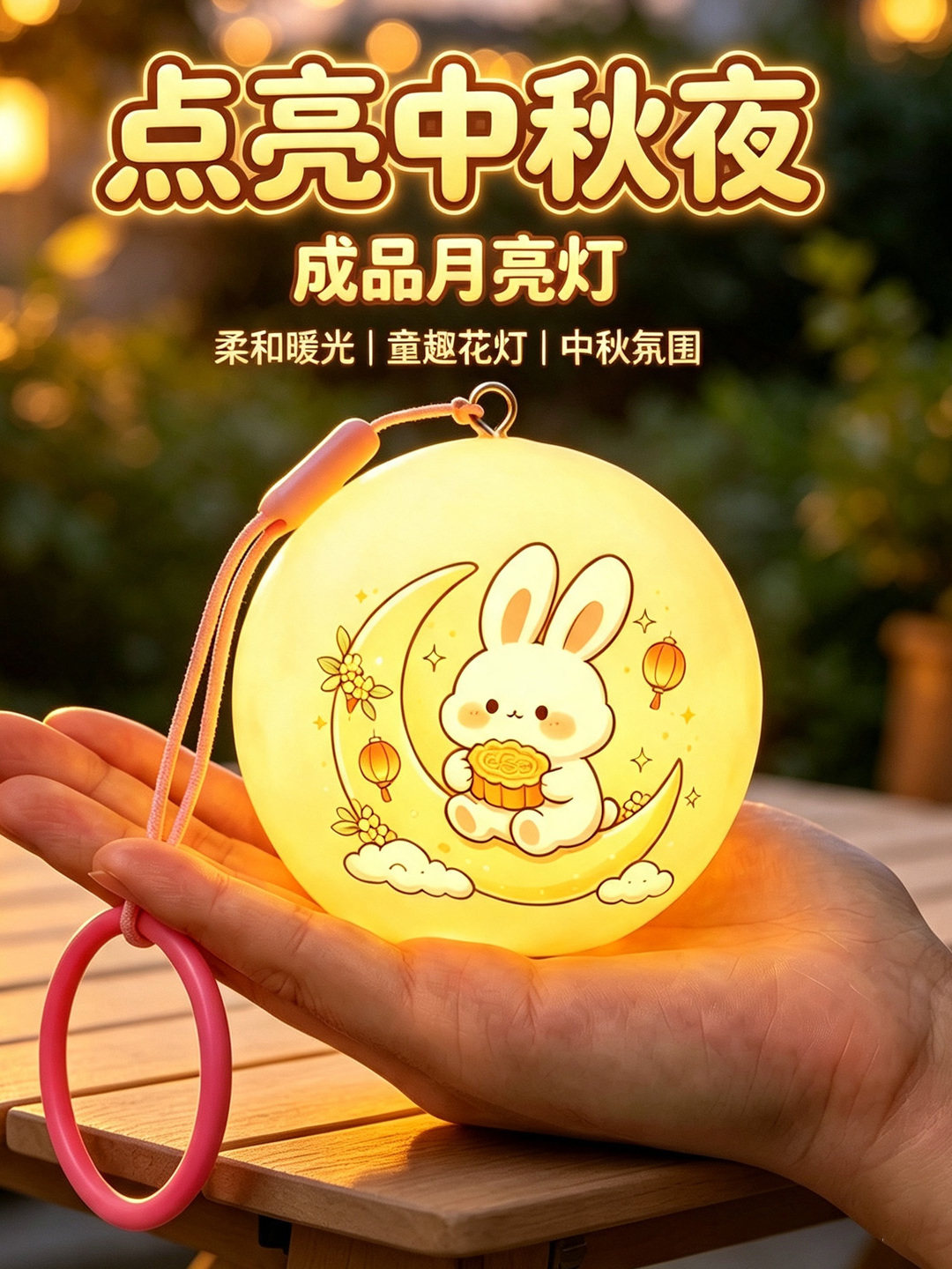 灯笼儿童手提中秋节卡通兔子月亮手工花灯儿童成品手提发光灯笼2