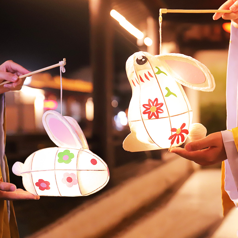 中秋灯笼儿童手提兔子发光花灯