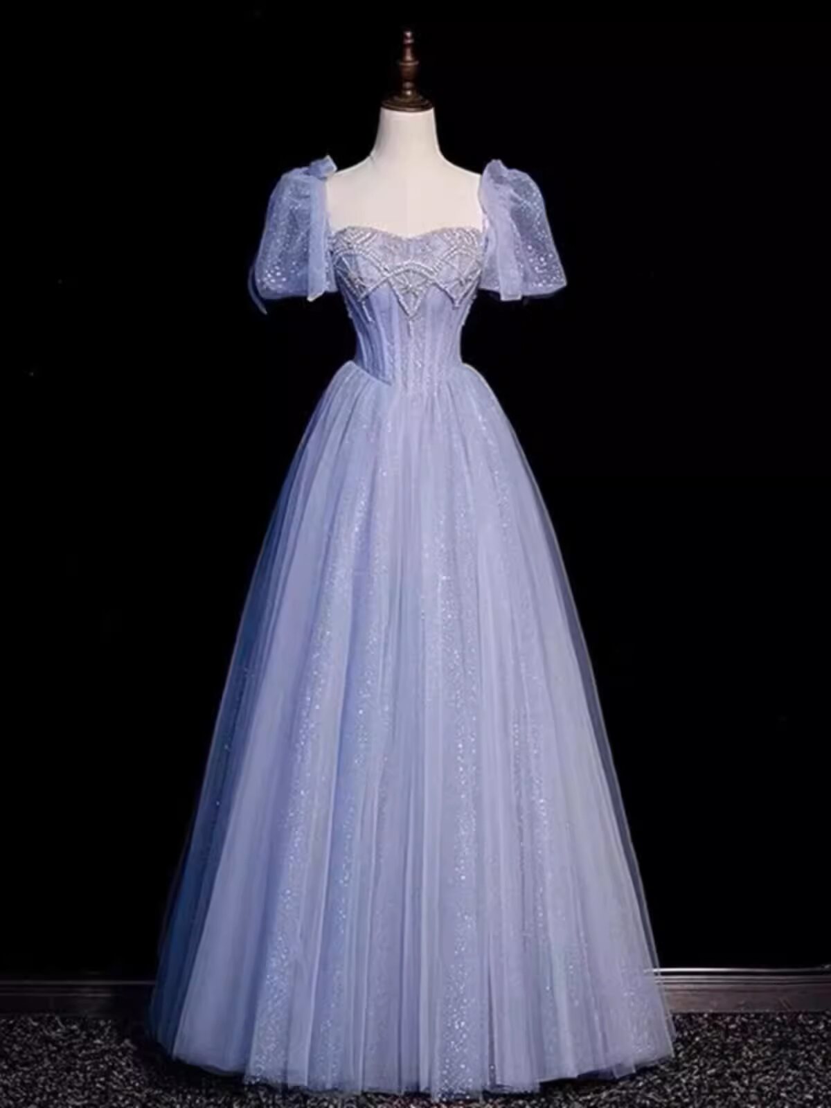 蓝色宴会晚礼服2024新款高端气质在逃公主成人礼显瘦艺考主持长裙