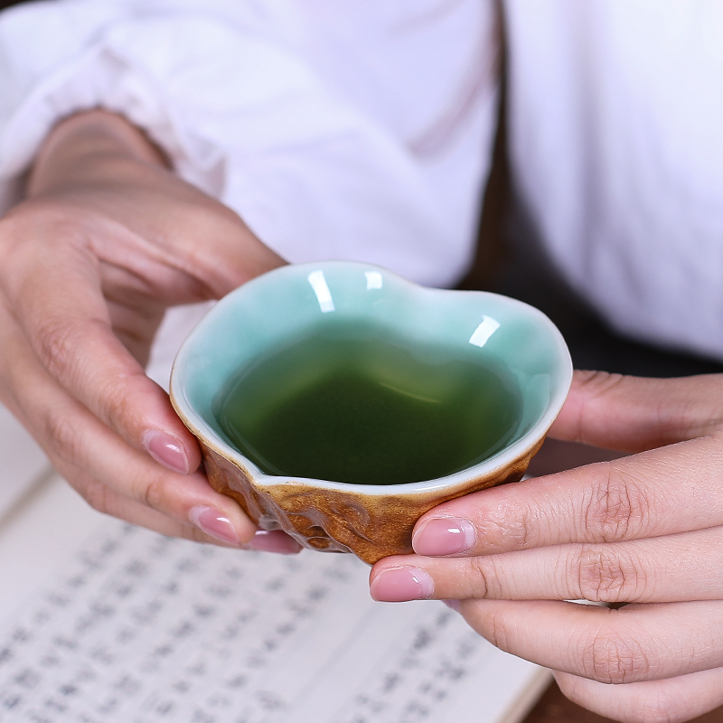 高档创意陶瓷核桃茶杯茶室泡茶家用主人杯功夫茶具青瓷茶盏灰釉品