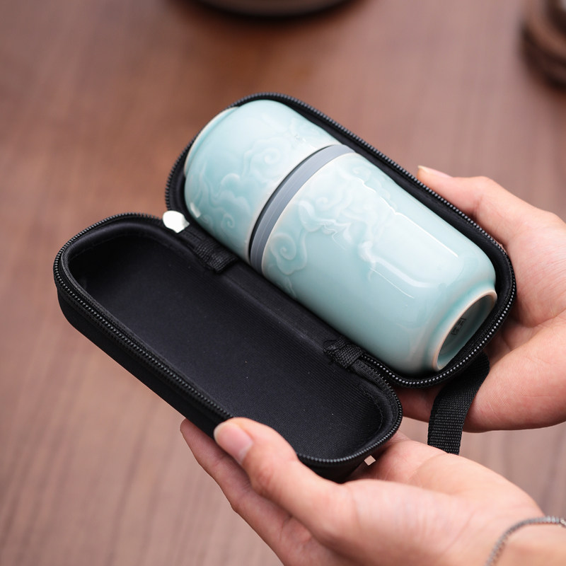 雷慧仙陶瓷旅行便携手工快客杯泡茶过滤龙泉青瓷户外单人功夫茶具