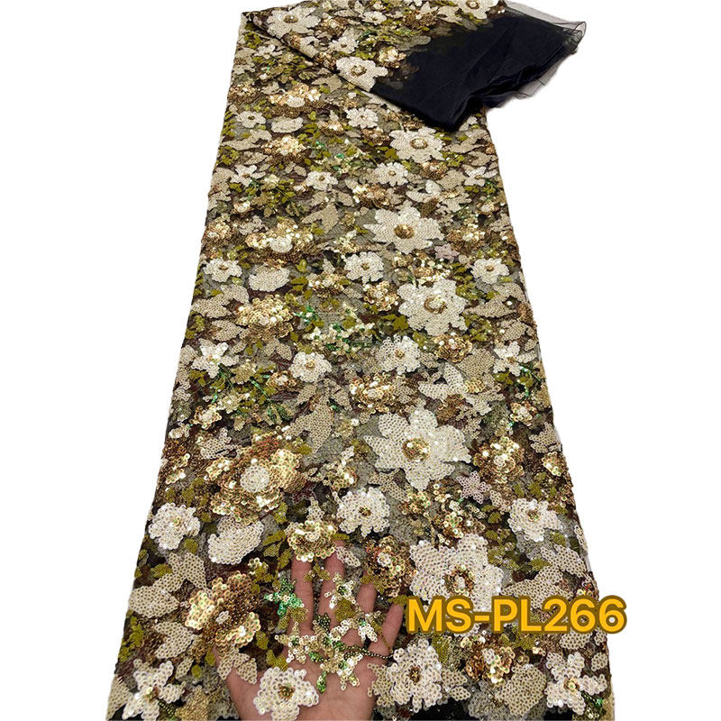 新款珠管亮片绣花布料网纱蕾丝时尚婚纱礼服舞台服连衣裙面料跨境