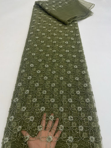 新款多色珠管绣重工米珠立体绣高档礼服蕾丝布料精美多色亮片绣1y