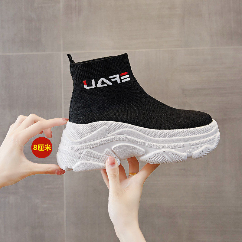 ELASTIC SOCK BOOTS WOMENS PLATFORM FLATFORM SHOES 2025 SPRING|SUMMER NEW VERSATILE BLACK THIN ATHLETIC SHORT SKINNY BOOTS