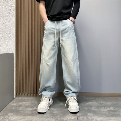 浅色美式复古水洗牛仔裤男春秋季痞帅炸街微喇直筒裤子潮牌显瘦