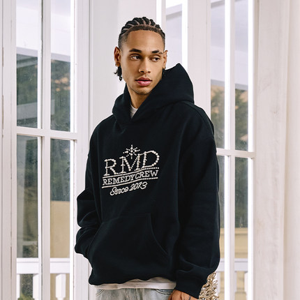 Remedy 国潮秋冬新款珍珠字母帽衫外套美式潮牌情侣连帽卫衣男女