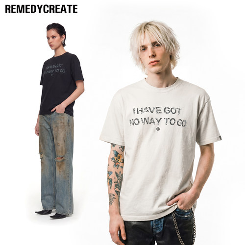 Remedy 美式潮牌烫钻字母印花短袖T恤男女春夏新款宽松圆领体恤