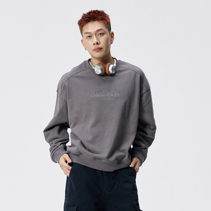 Remedy 秋季刺绣字母圆领卫衣男女美式潮牌宽松套头情侣装上衣