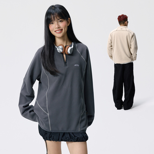 宽松半拉链情侣体恤打底衫 Remedy华夫格运动套头卫衣男女秋季 新款