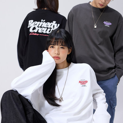 Remedy 美式发泡印花长袖T恤男女潮牌百搭宽松休闲体恤打底衫上衣