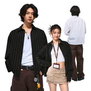 Remedy高智感休闲条纹长袖衬衫男女美式复古短宽版型cleanfit衬衣