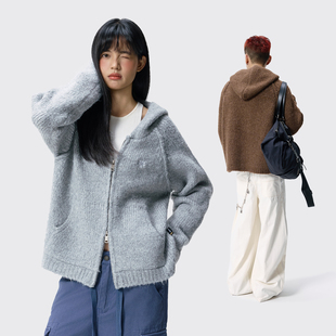 Remedy美式复古刺绣连帽针织开衫男女秋冬新款慵懒风宽松毛衣外套