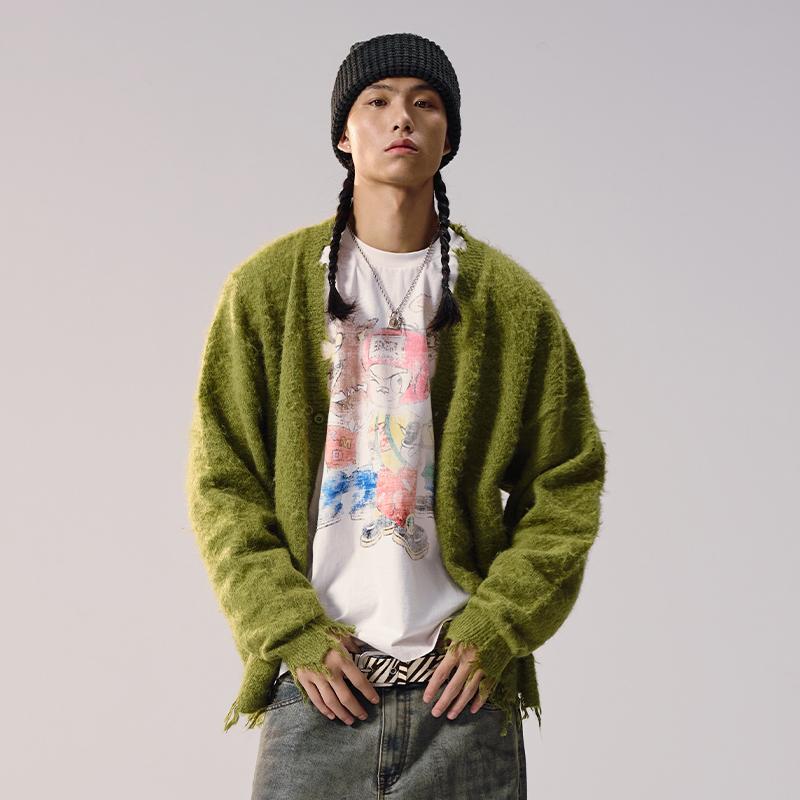 Remedy 秋冬新款潮牌慵懒风破坏毛衣开衫国潮宽松针织衫外套男女