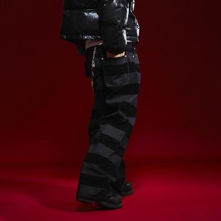 Remedy 冬季国潮条纹宽松直筒囚裤休闲长裤美式复古潮牌牛仔裤男