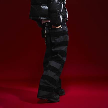 Remedy 冬季国潮条纹宽松直筒囚裤休闲长裤美式复古潮牌牛仔裤男