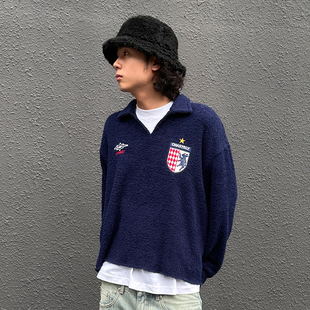 Remedy【英格羊】春秋款国潮刺绣毛衣针织衫美式潮牌翻领卫衣男女