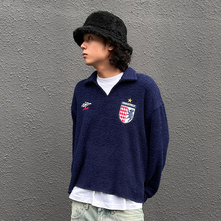 Remedy【英格羊】春秋款国潮刺绣毛衣针织衫美式潮牌翻领卫衣男女