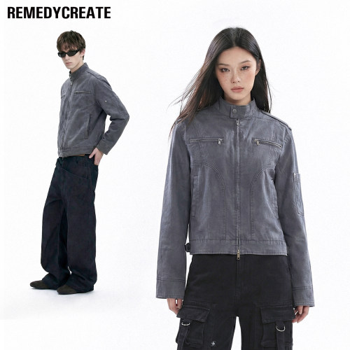 Remedy重工剪裁哈灵顿夹克男女cleanfit重磅水洗帆布休闲立领外套
