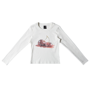 Remedy 美式趣味果酱印花正肩修身短款长袖T恤秋季新款辣妹上衣女