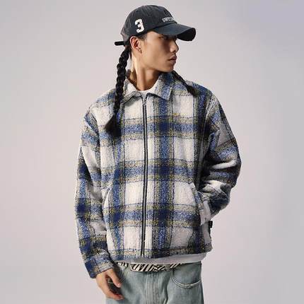 Remedy 2025秋冬新款国潮宽松格纹外套美式潮牌休闲翻领夹克男女