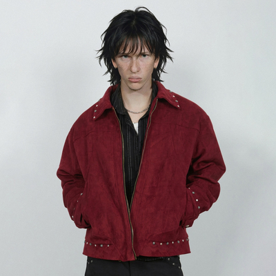 Remedy【马上有钱】铆钉麂皮绒夹克cleanfit正肩短宽外套马年限定