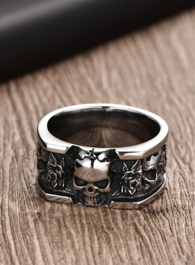 新款不锈钢铸造方型骷髅头戒指