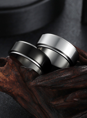 钛钢素圈可转动男士戒指不掉色