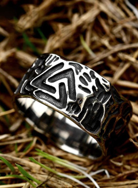 北欧复古维京图案钛钢戒指男士