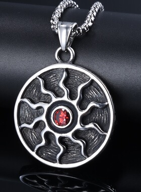 霸气个性街拍红钻太阳花钛钢吊坠