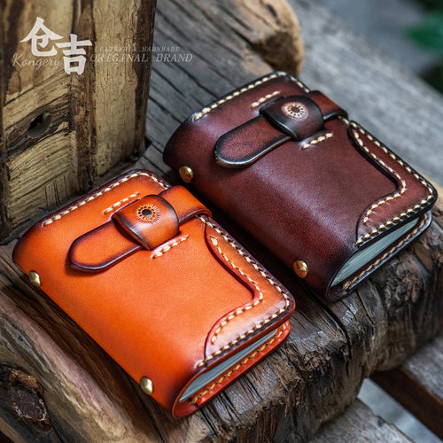 仓吉手工短款拉链牛皮复古小钱包