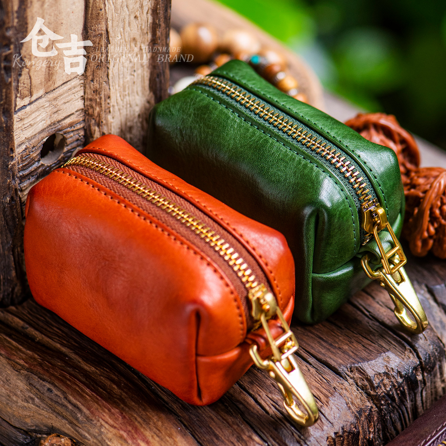 仓吉牛皮零钱化妆钥匙耳机收纳包