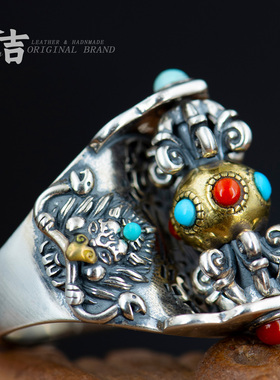 金刚杵925银戒指大鹏鸟仓吉宝石