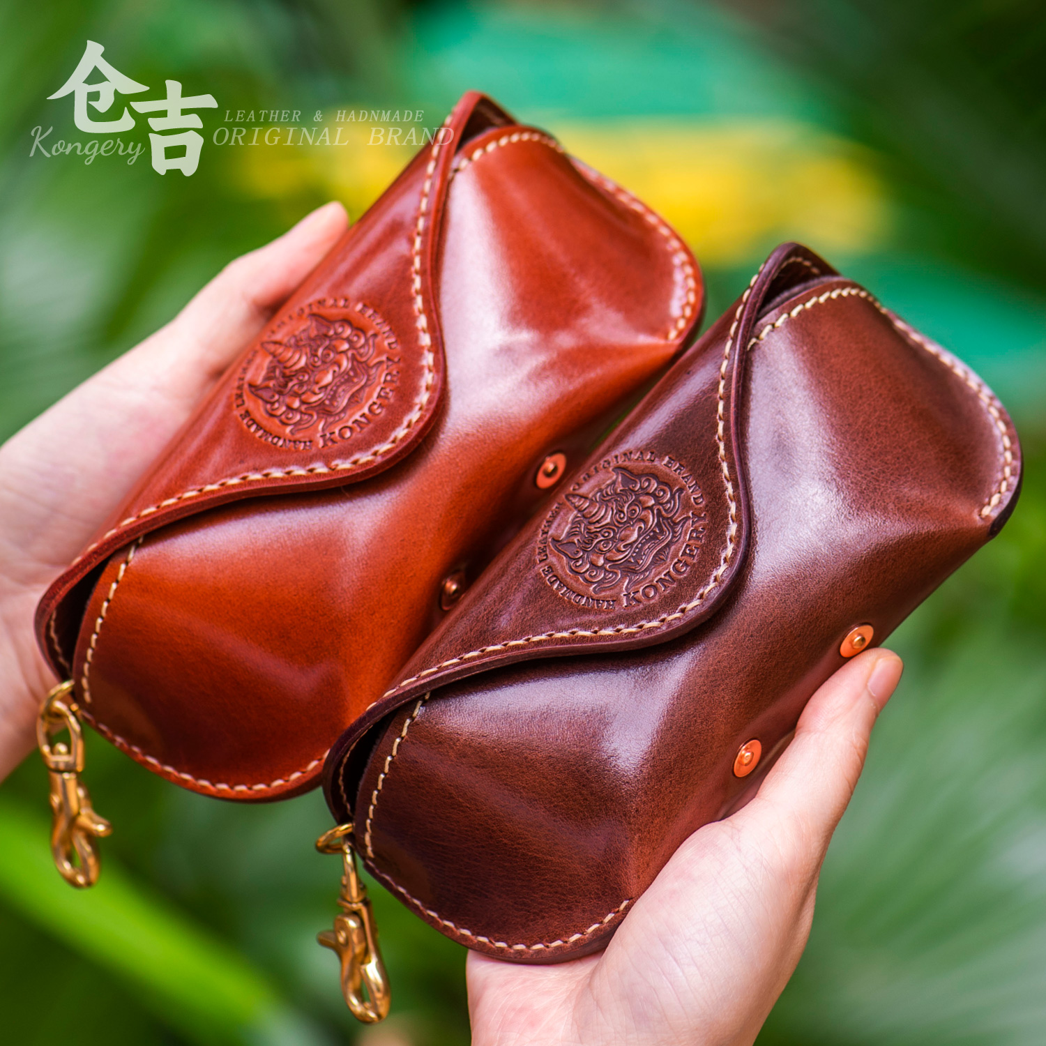 仓吉手工头层牛皮眼镜盒