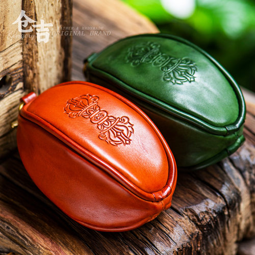 仓吉手工橄榄球头层牛皮文玩包