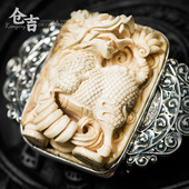 镇店之宝 仓吉手工蟒蛇皮带牛皮复古休闲 猛犸象牙麒麟银扣腰带