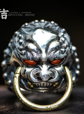 仓吉雕刻唐狮子复古风礼物银饰