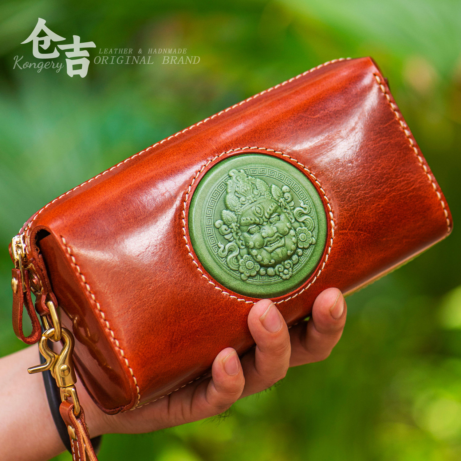 【至尊黄财神】文玩手拿包仓吉手工橄榄核桃手串牛皮抓包手机钱包