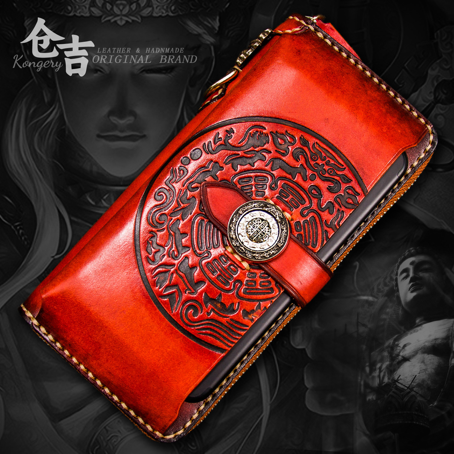 仓吉经典!必买九宫钱包!仓吉手工牛皮手机包男女真皮拉链手拿包