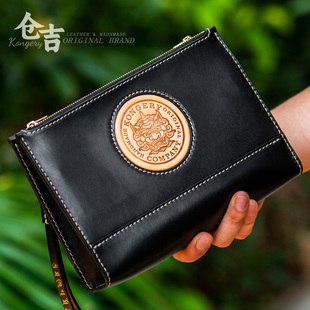 倉吉手工植鞣牛皮手抓包男復(fù)古風(fēng)斜挎包 手拿單肩包 天祿貔貅