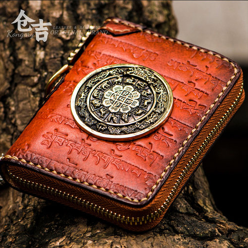 仓吉手工小钱包女真皮牛皮复古